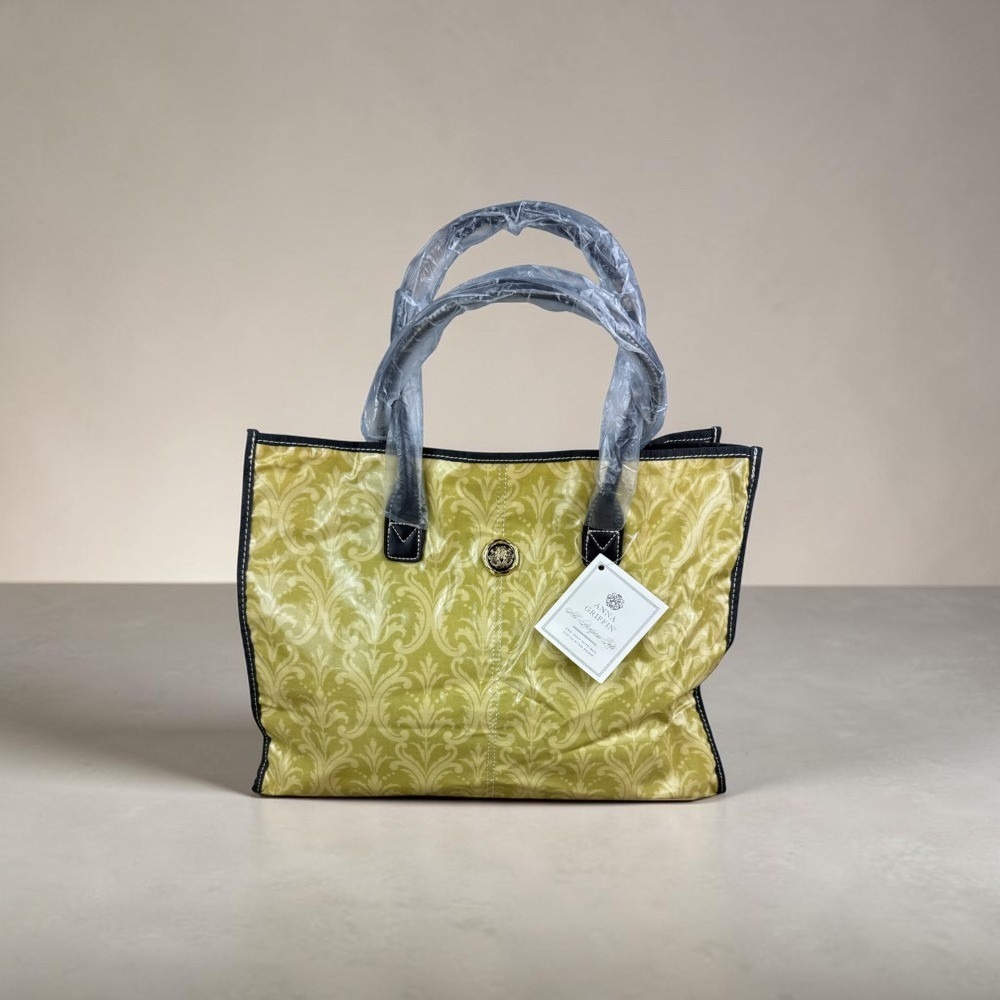 Anna Griffin Damask Craft Tote Bag Chartreuse Gold Laminated‎ Cotton Structured